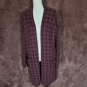 Nine West Burgundy Houndstooth Open Cardigan NWT